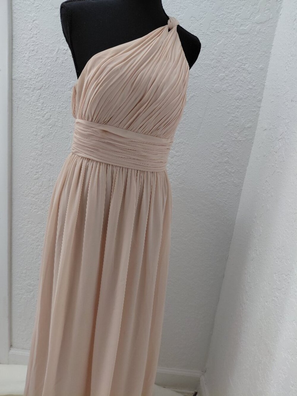Donna Morgan Chic Pink Chiffon A-line One Shoulder Floor Length Bridesmaid Dress